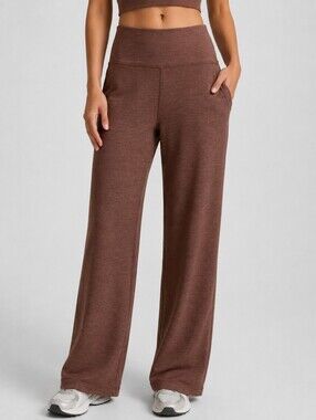 Beyond Yoga Women's XS Spacedye Wide Leg Pants Mocha Brown Pockets 31"